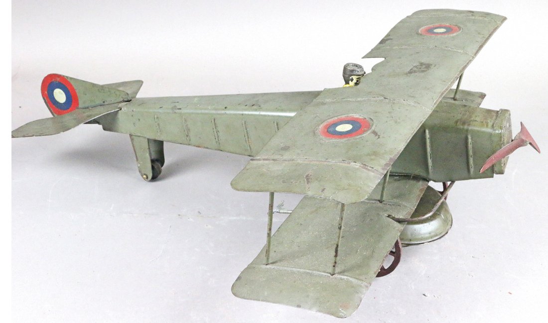 Kingsbury Pressed Steel WWI Biplane Clockwork 16 Inches Scarce (1 of 5)