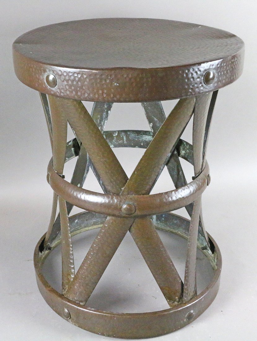 Mid Century Hammered Copper Drum Table Stool Arts and Crafts 15x12 inches Original (1 of 4)