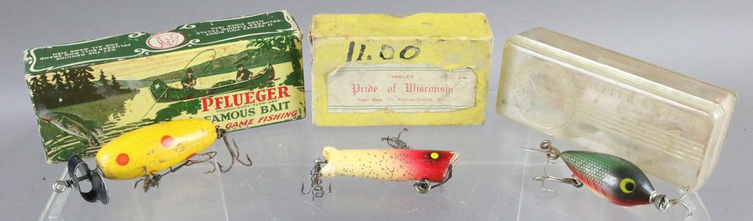 Antique 1920s Wood Lure Lot in Boxes Plueger Globe, Pride of Wisconsin (1 of 3)