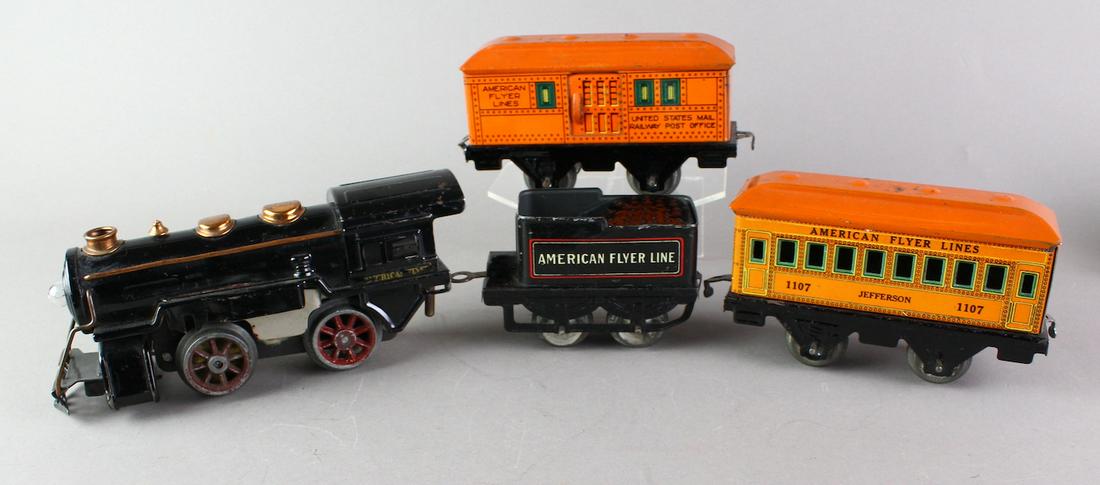 American Flyer Electric Steam Locomotive & Cars: American Flyer Electric Steam Locomotive, Tender and 1107 Jefferson Passenger & US Mail car.