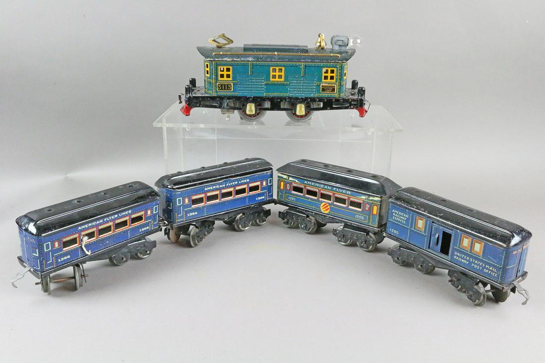 American Flyer 3113 Blue Tin Litho Set (5): American Flyer 3113 Blue Tin Litho Set (5)