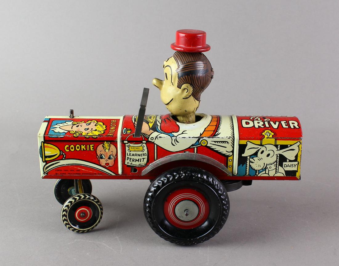 1930s Marx Tin Dagwood Bumsted The Driver Car: 1930s Marx Tin Dagwood Bumsted The Driver Car. Excellent working comic character toy crazy car which is the perfect image for Dagwood as the running joke was always what a terrible driver he was. Brig
