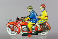 1930s Gely German Tin 2 Rider Motorcycle Wind Up