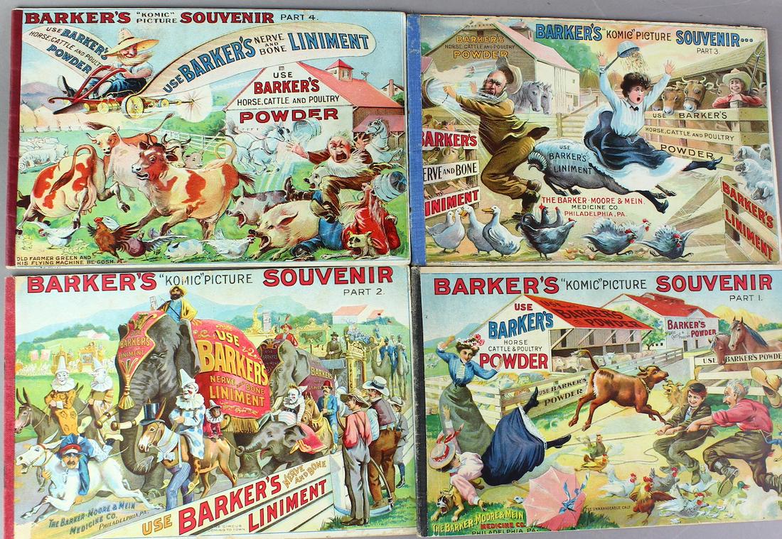 1890s Barker's Komic Picture Souvenir- Racist Graphics: 1890s Barker's Komic Picture Souvenir. Liniments and powders that could cure anything for man or animal - Barker's from Philadelphia printed these elaborate litho booklets with attractive color covers