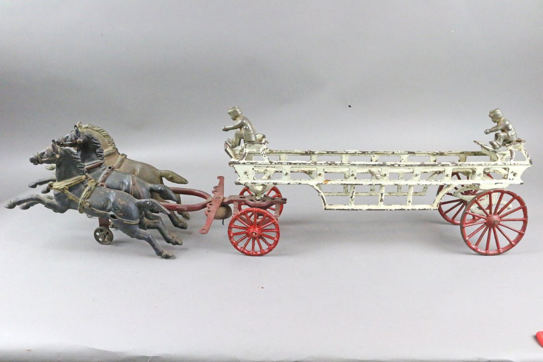 Hubley Cast Iron Horse Drawn Ladder Wagon 29 Inches: Large Hubley Cast Iron Horse Drawn Ladder Wagon 29 Inches