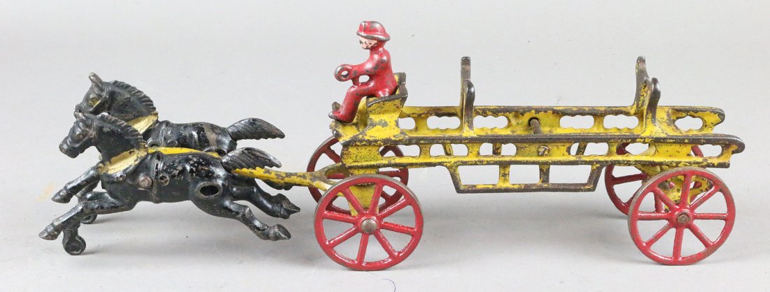 Cast Iron Horse Drawn Ladder Wagon 12 Inches: Cast Iron Horse Drawn Ladder Wagon 12 Inches.