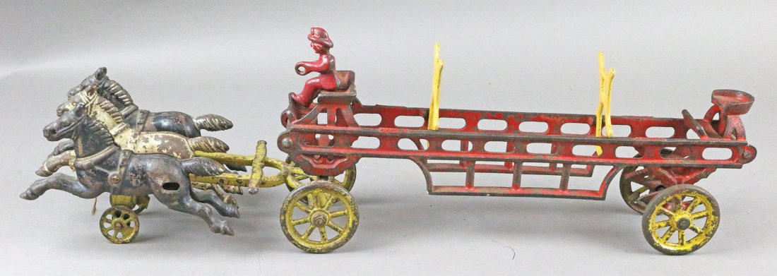 Cast Iron Horse Drawn Ladder Wagon 18 Inches: Cast Iron Horse Drawn Ladder Wagon 18 Inches, possibly Wilkins