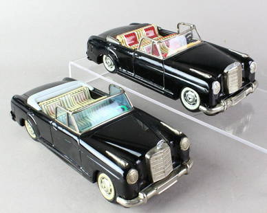 2 Bandai Japan Tin Mercedes Benz Cabriolet Convertibles: Mercedes tin 219 convertibles, 8 and 10 inches.