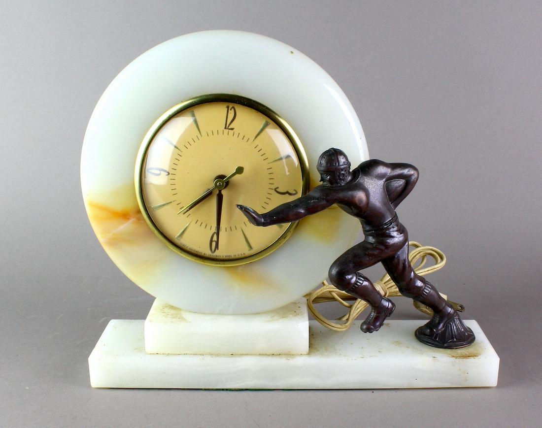 1930s Art Deco Football Player Marble Clock (1 of 4)