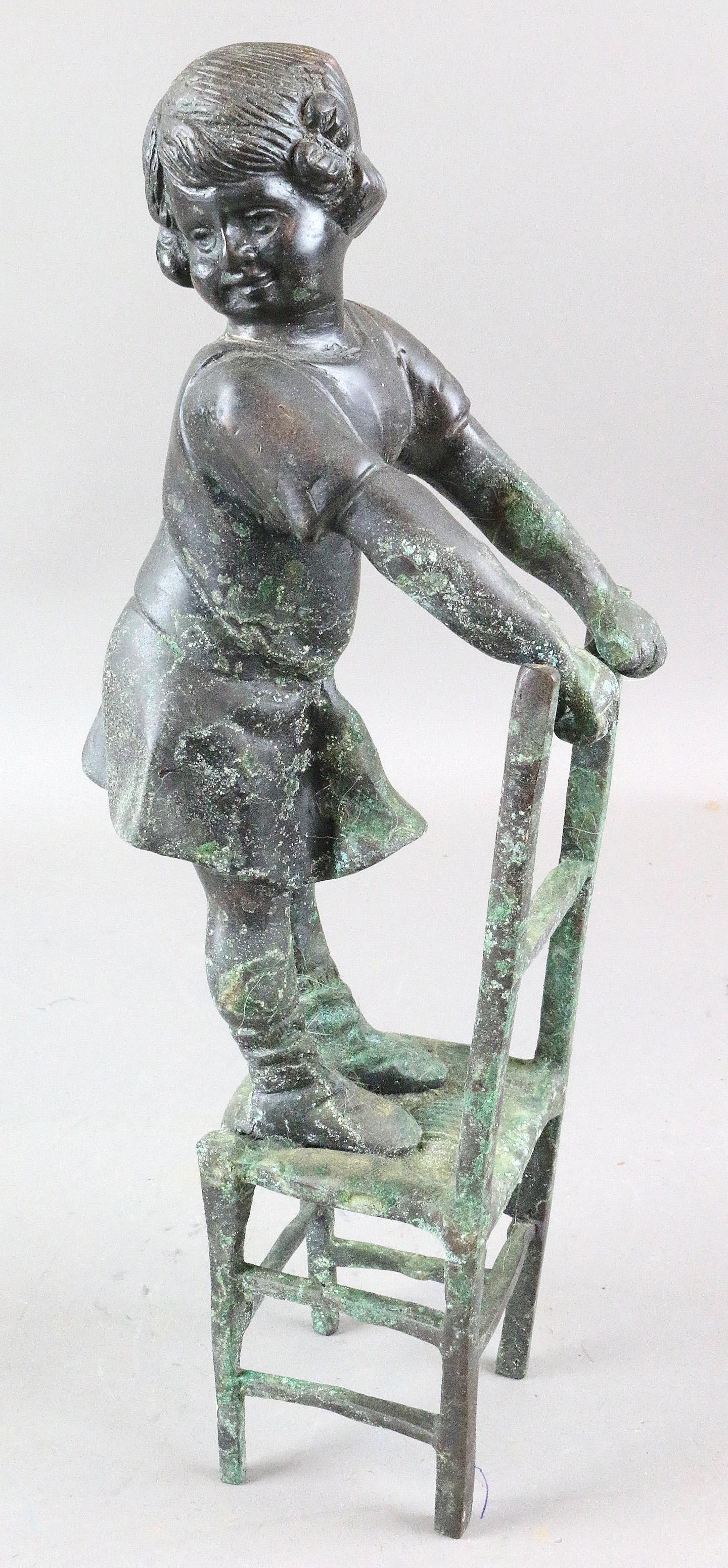Bronze Girl on Chair: Bronze Girl on Chair, 12 inches