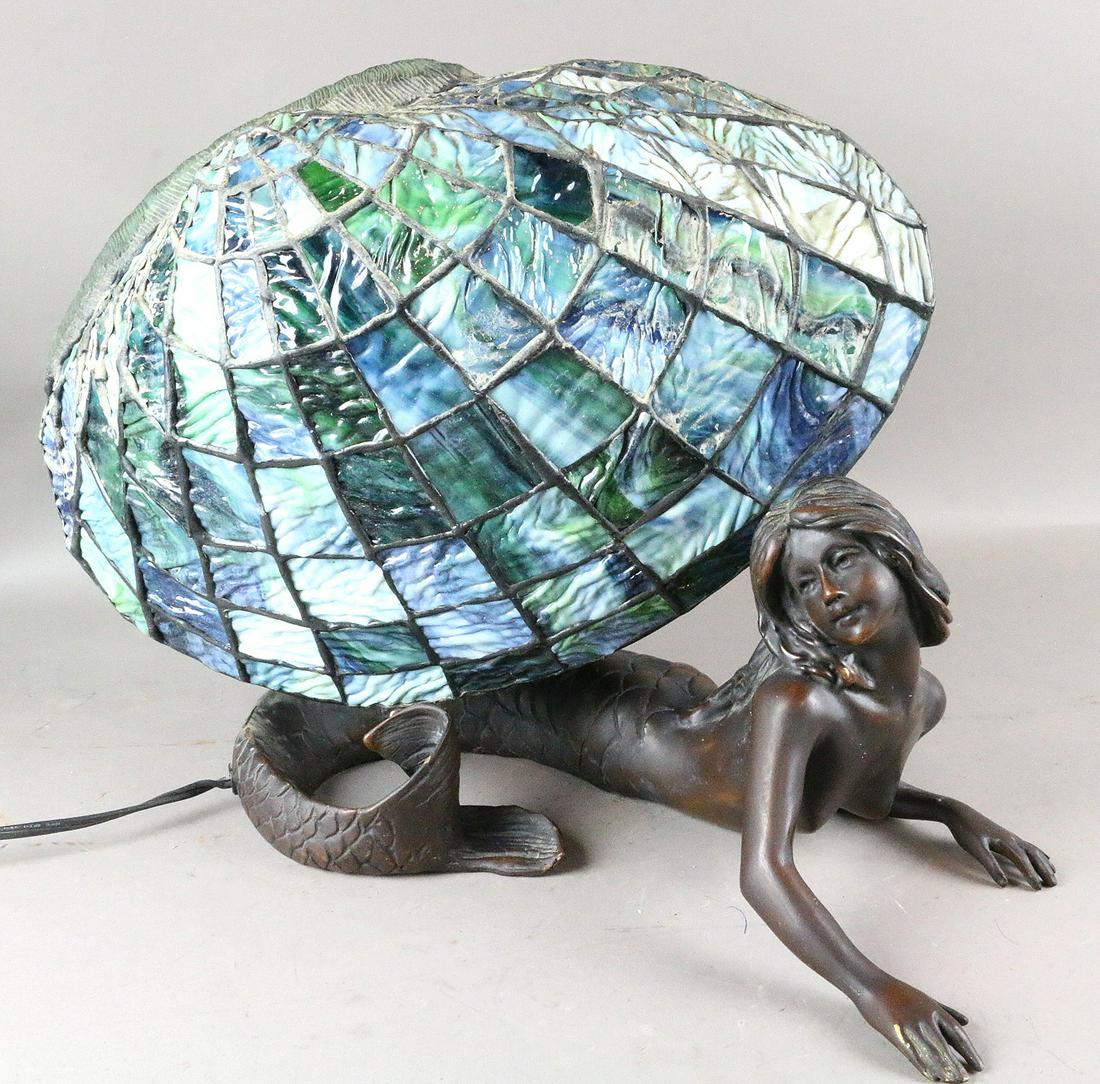 Tiffany Mermaid Shell Lamp 1970s: Tiffany Mermaid Shell Lamp 1970s 18 inches long x 13 h