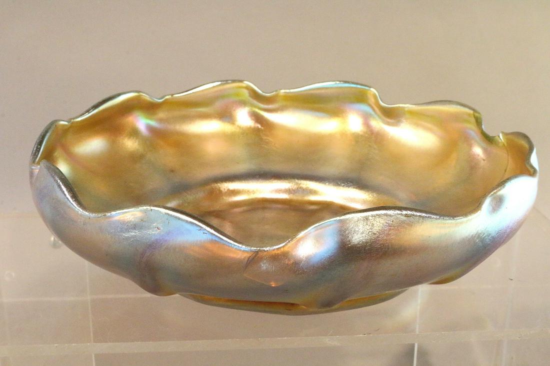 Tiffany Favrile Iridescent Bowl: Tiffany Favrile Iridescent Bowl repaired crack 9 inches