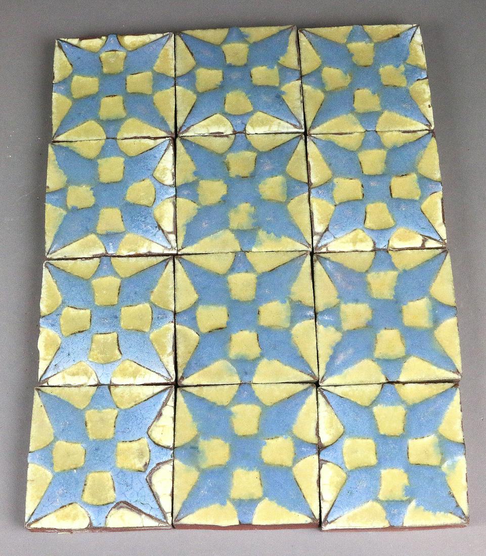 Grueby Yellow and Blue Tile Lot (1 of 3)