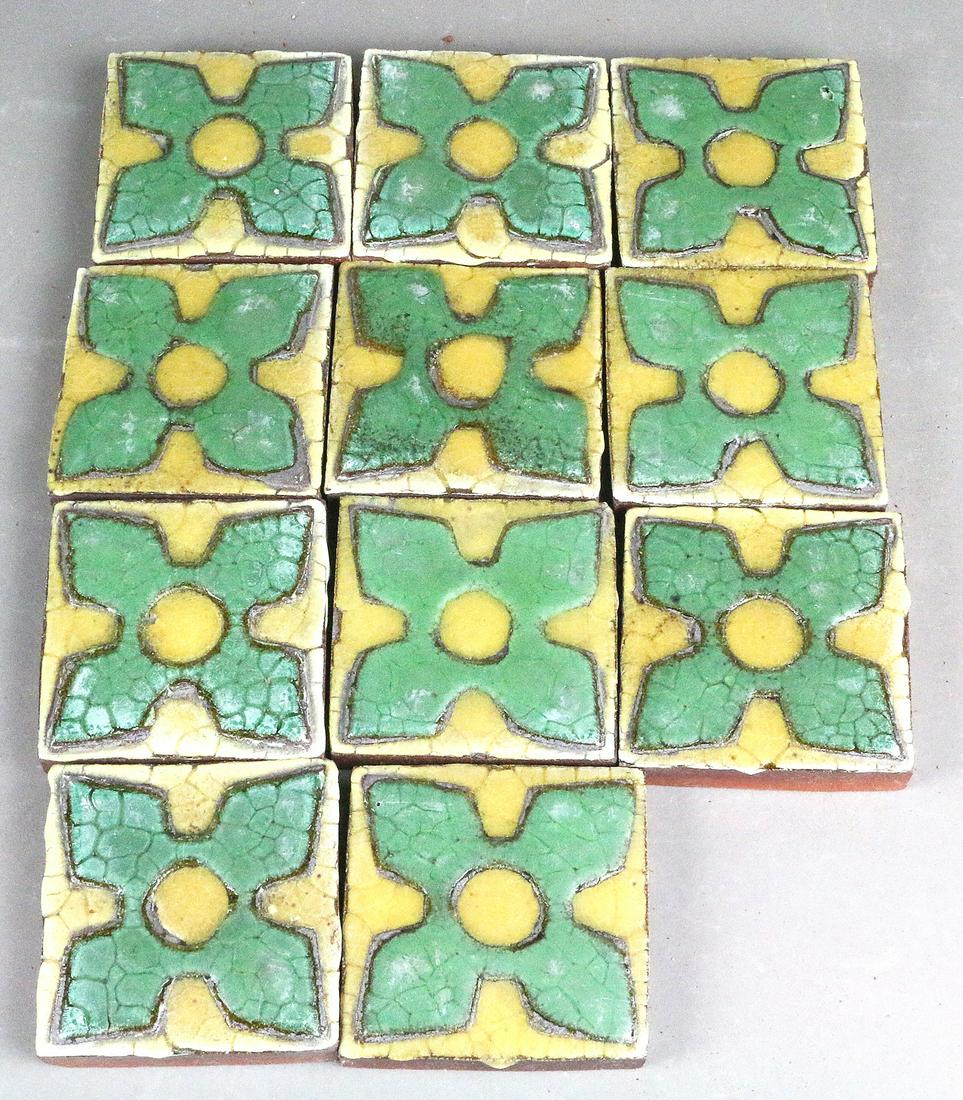 Grueby Green and Yellow Tile Lot (1 of 3)