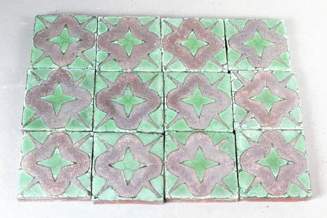 Grueby Green and Rust Tile Lot: Grueby Green and Rust Tile Lot, 3 x 3, 12