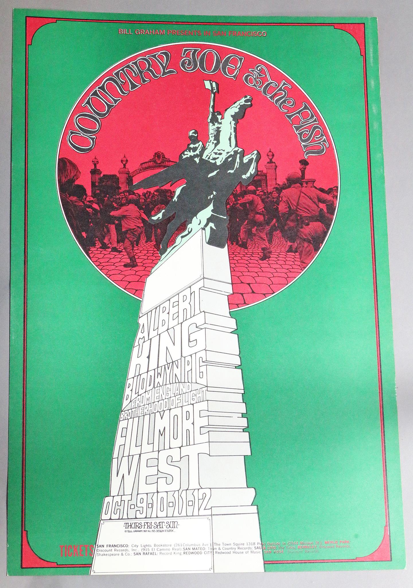 Country Joe and Fish BG195 Fillmore Poster 1st Print: Country Joe and Fish BG195 Fillmore Poster 1st Print, 21 x 14, some edge wear