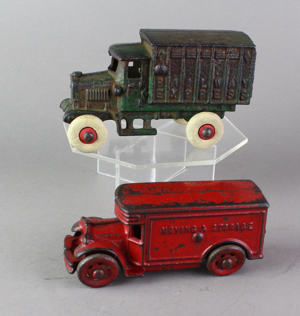 Hubley Trucks Moving & Express: Hubley Cast Iron Trucks Moving and Storage & Express early 5 inch trucks.
