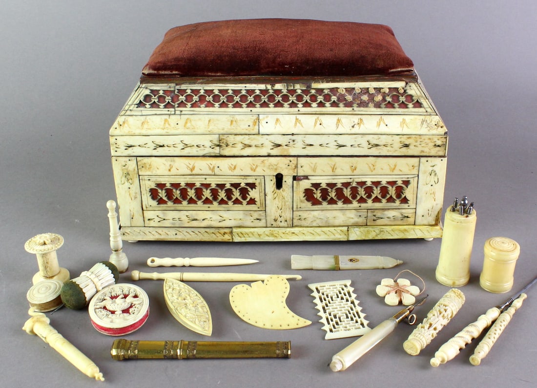 19th C. Lady's Workbox Jewelry, Hair, & Accessories (1 of 5)