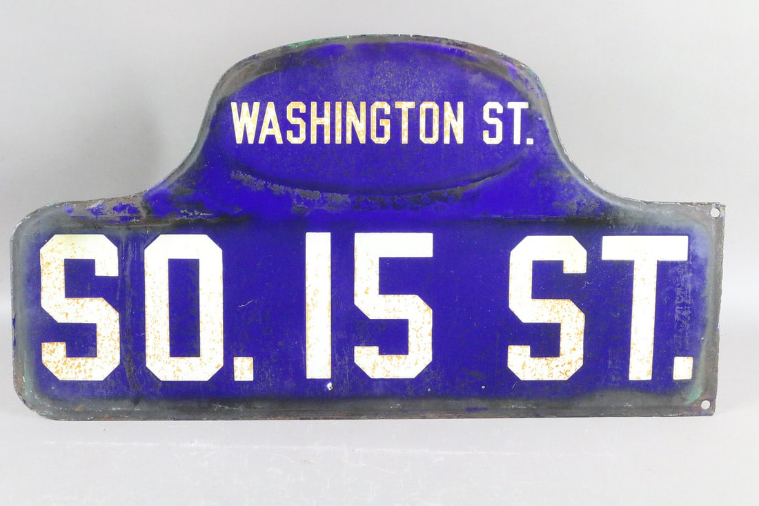 NYC Porcelain Street Sign 1920's: NYC Porcelain Street Sign 1920's, Washington and S 15th St 22x12