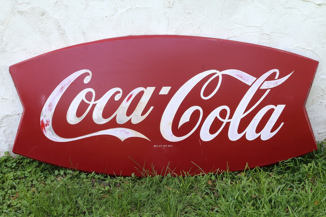 Coca Cola Fishtail Adv Sign 64x29 Large Store Sign (1 of 6)