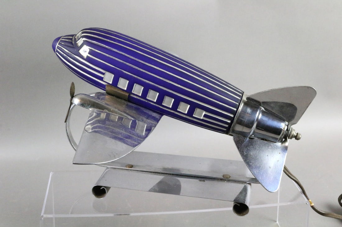 1938 Ray A Schober Colbalt Blue DC3  Glass Airplane Lamp 1938 (1 of 6)