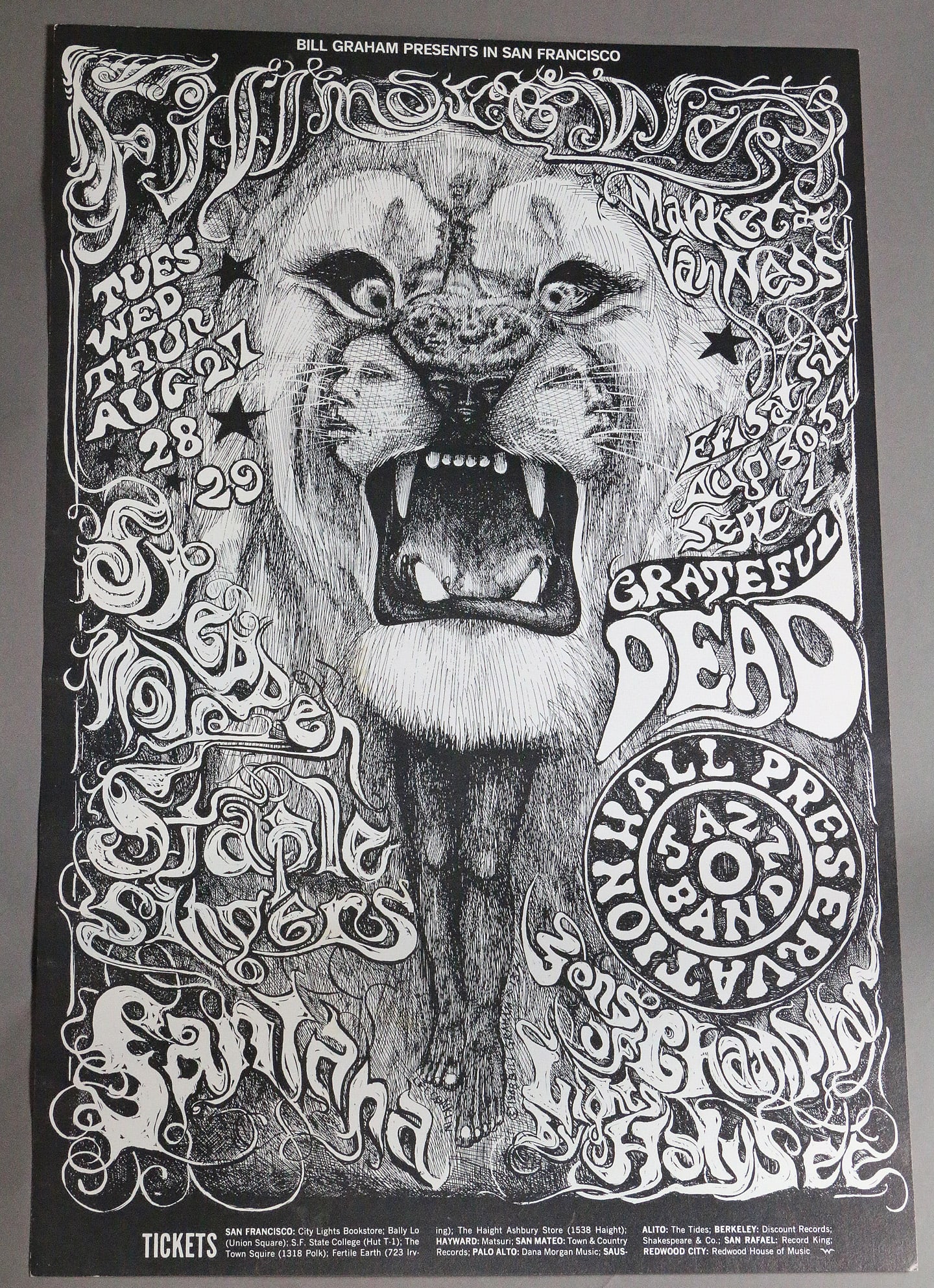 Santana Grateful Dead BG134 Lion  Poster Rare, 2nd Print (1 of 6)