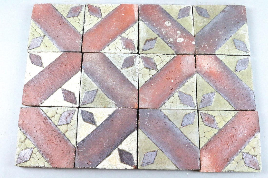Grueby 4x4 Ochre and Brown Tiles, 12: Grueby 4x4 Ochre and Brown Tiles, 12