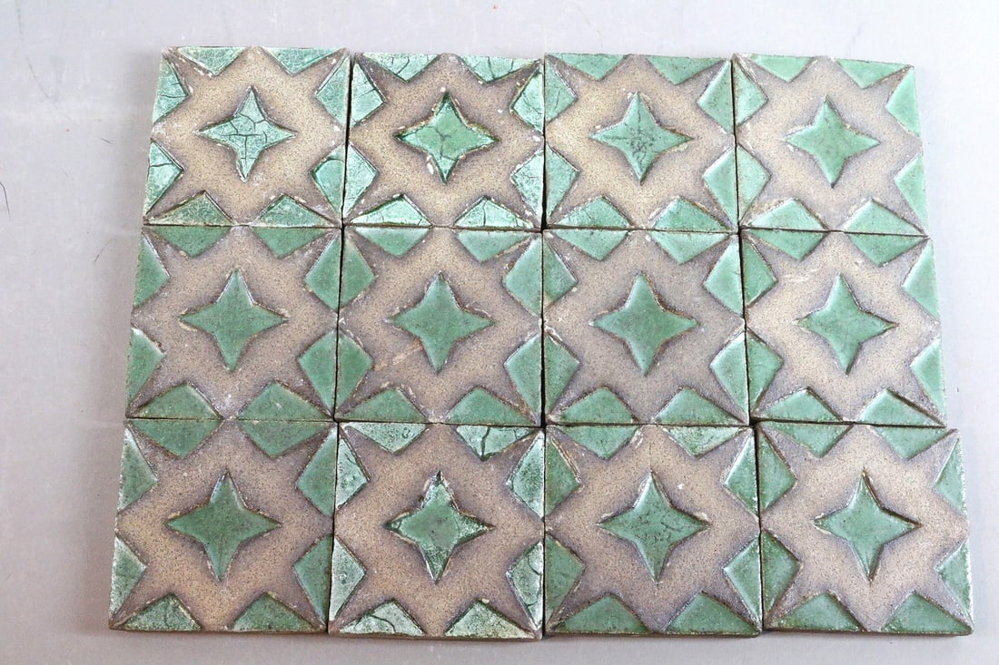 Grueby Green and Rust 3x3 Tiles ,12: Grueby Green and Rust 3x3 Tiles ,12