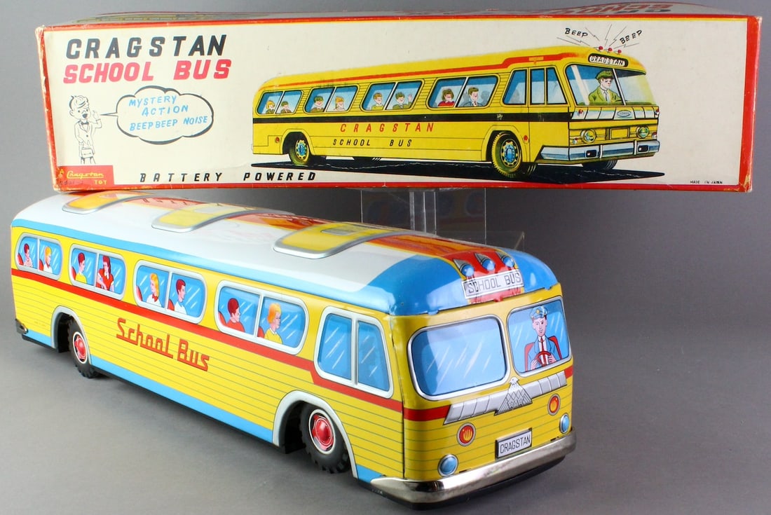 Cragstan Japan Tin School Bus Mint in Box Battery Op (1 of 5)