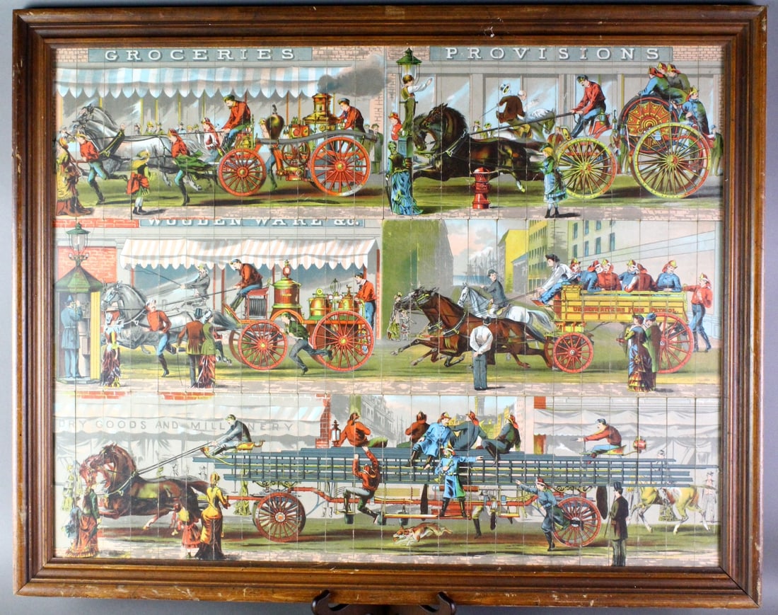 1890s McLoughlin Fire Pumper Puzzles Framed (1 of 3)
