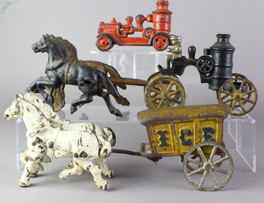 Cast Iron Pumper Trucks & Ice Wagon (1 of 3)