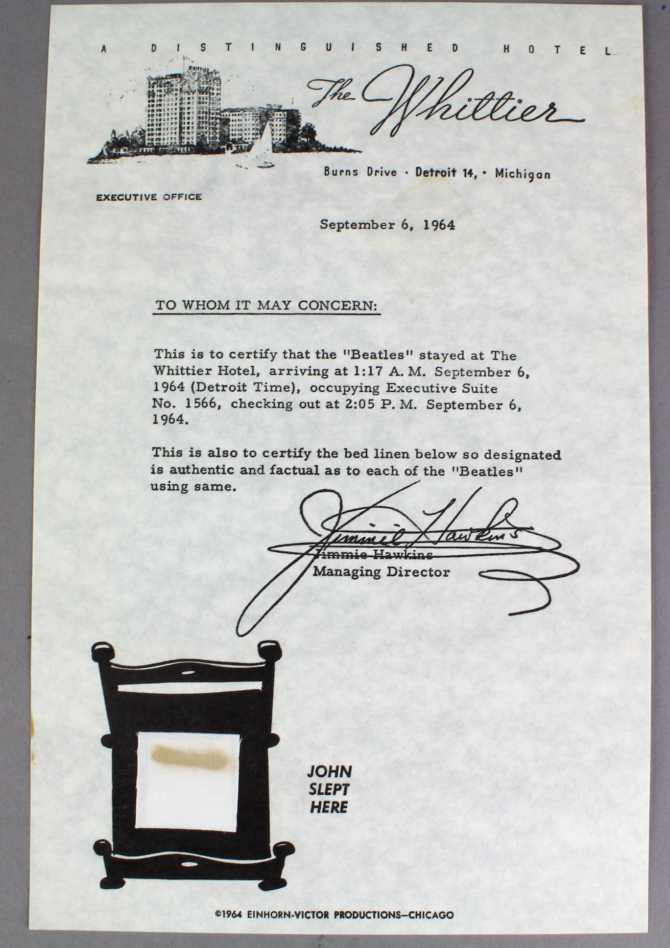 1964 John Lennon Whittier Hotel Bed Sheet & WFIL Lennon (1 of 2)