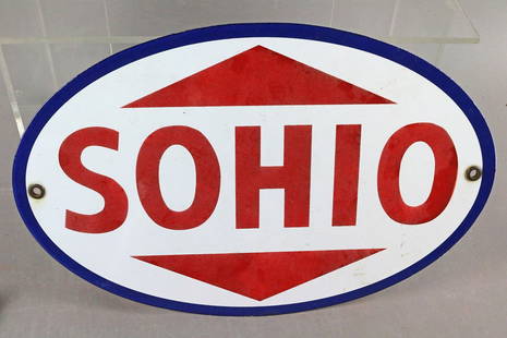 Sohio Porcelain Gasoline Sign: Sohio Porcelain Gas Sign 12 inches, orig, NOT a reproduction!