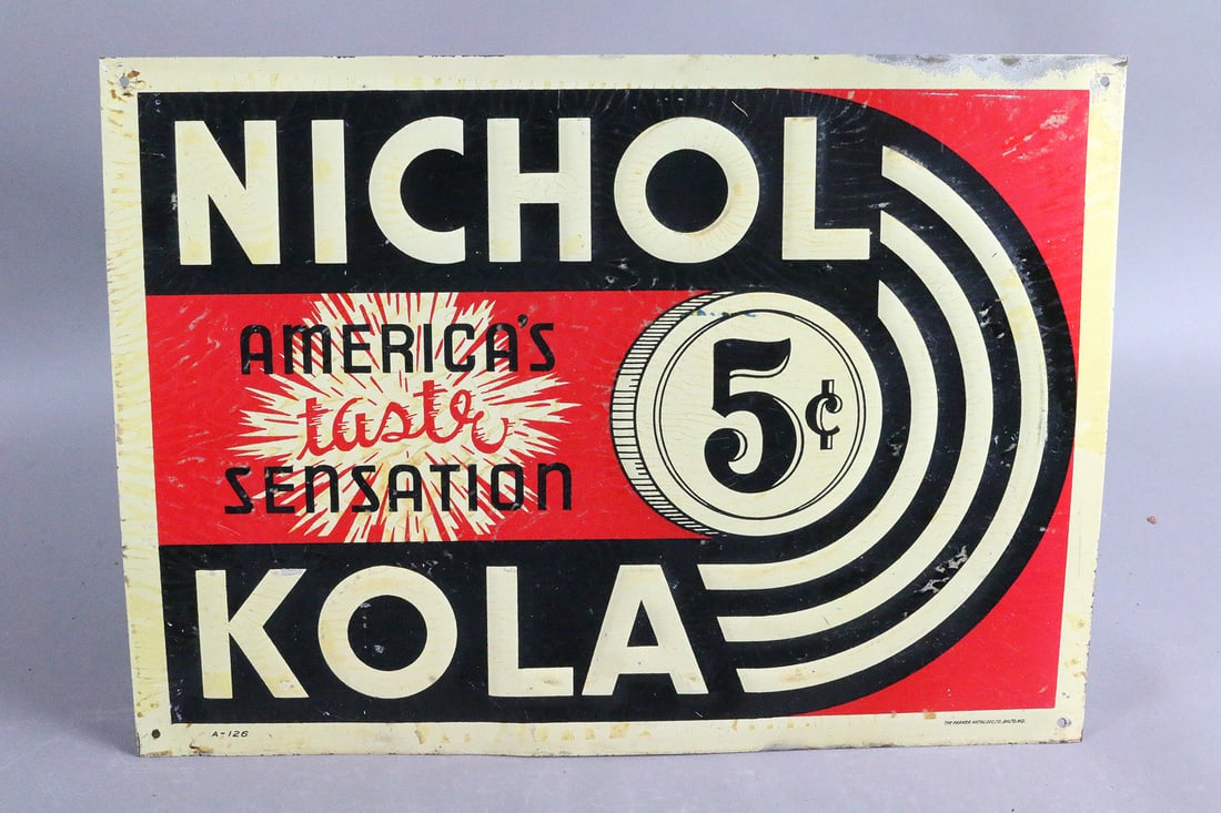 Nichol Kola Tin Advertising Sign: Nichol Kola, Cola Tin Advertising Sign 14 inches, original, NOT a reproduction!
