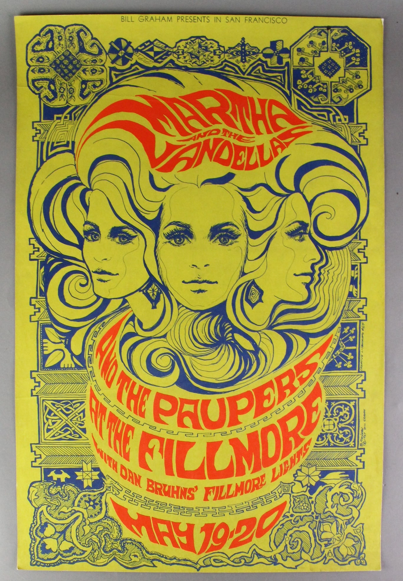 1967 Bill Graham Fillmore San Francisco Poster Martha & the Vandellos: 1967 Bill Graham Fillmore Poster Martha and the Vandellos, The Paupers, Bruhns. Art by B. MacLean, 14 x 20 inches, original San Francisco poster.