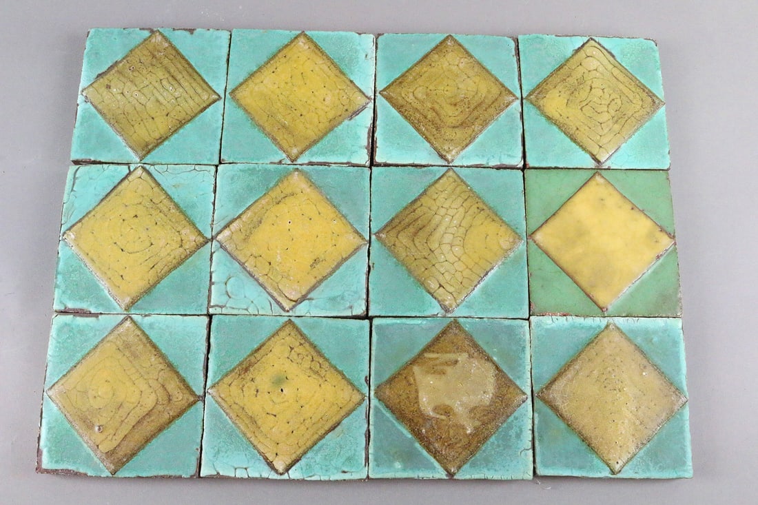 Grueby Green and Mustard 4x4 Tile Lot 12 (1 of 3)