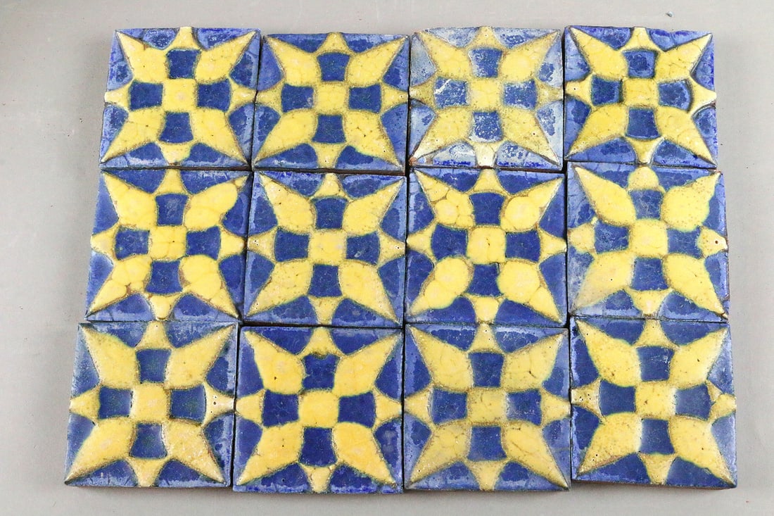 Grueby Blue Yellow 3x3 Tile Lot 12: Grueby Blue Yellow 3x3 Tile Lot 12