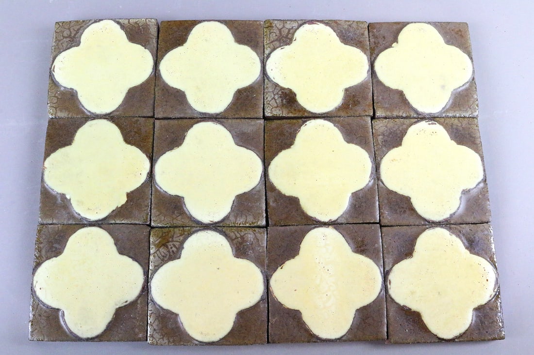 Grueby Brown and Yellow 4x4 Tile Lot 12: Grueby Brown and Yellow 4x4 Tile Lot 12