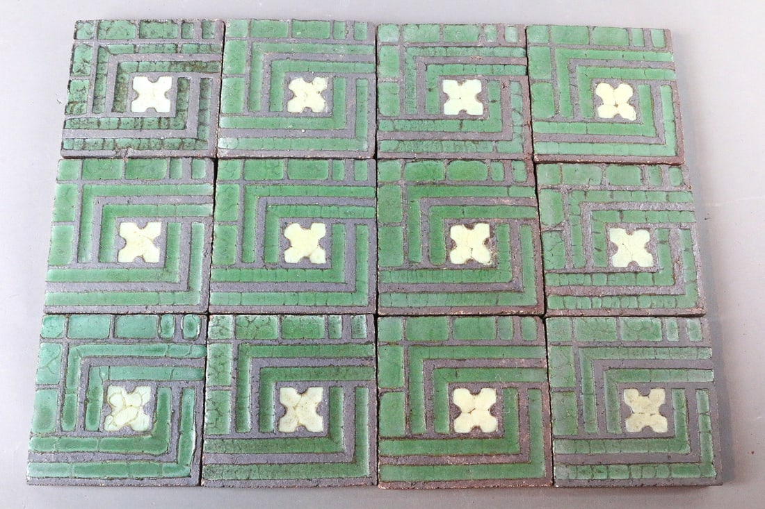 Grueby Green and Ivory 4x4 tile Lot 12 (1 of 3)
