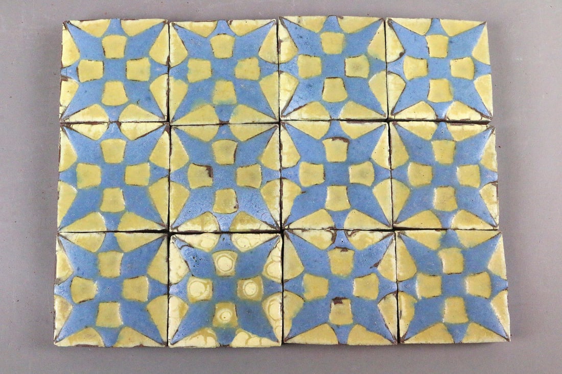 Grueby Blue and Mustard 3x3 Tile Lot 12: Grueby Blue and Mustard 3x3 Tile Lot 12
