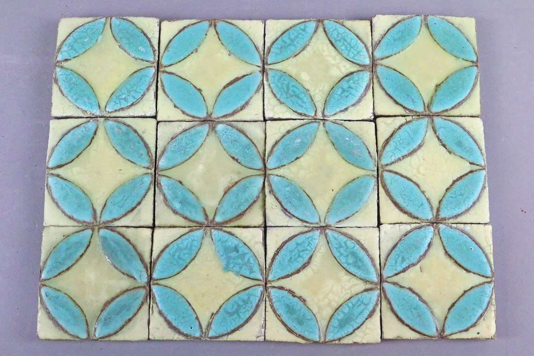 Grueby Green and Mustard 3x3 Tile Lot 12: Grueby Green and Mustard 3x3 Tile Lot 12