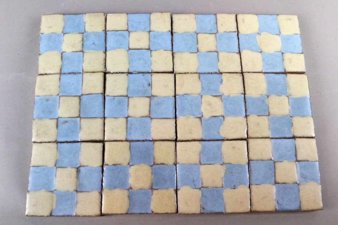 Grueby Pale Blue and Grey 3x3 Tile Lot 12: Grueby Pale Blue and Grey 3x3 Tile Lot 12