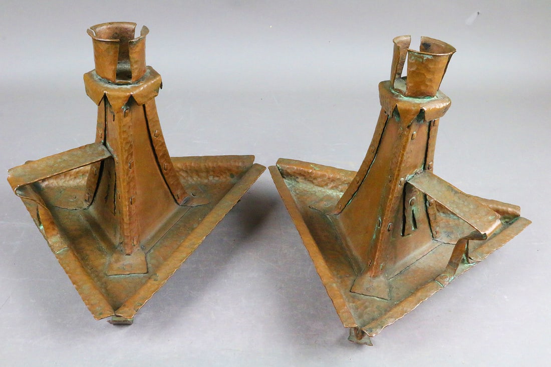 Arts and Crafts Hammered Copper Candle Stick Holders (1 of 4)
