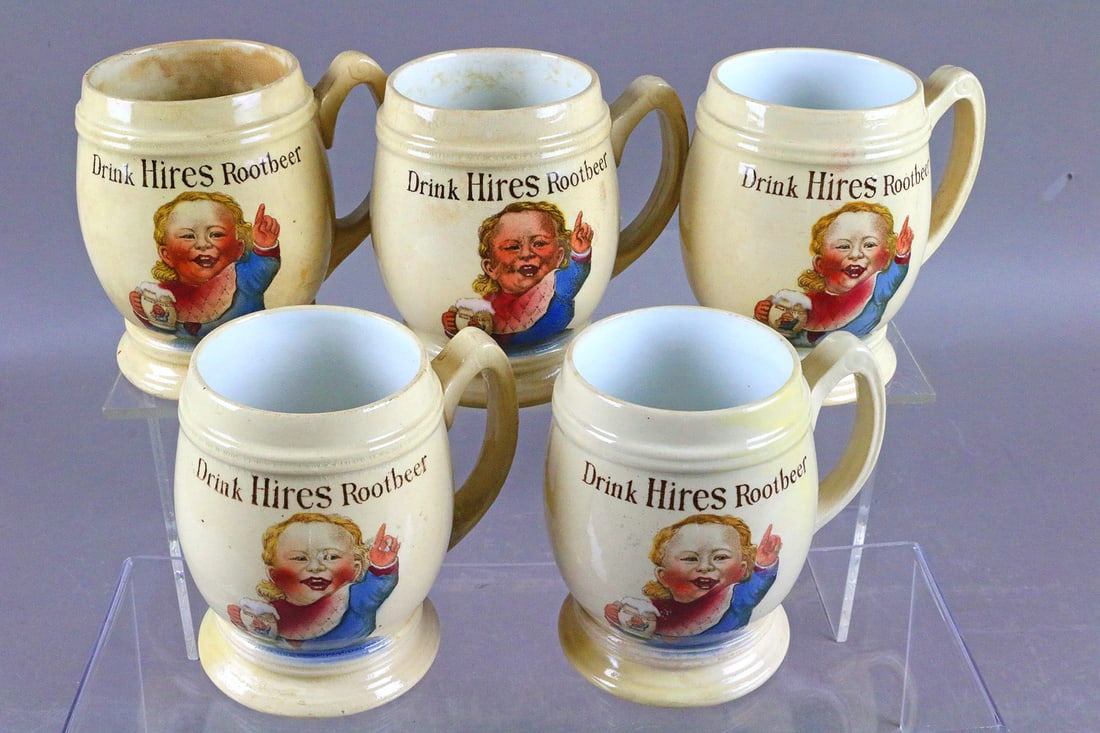 1890s Hires Root Beer Porcelain Mugs  5 Total (1 of 2)