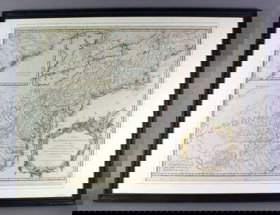 1755 Robert De Vaugondy Map of North America Large: 1755 Robert De Vaugondy Map of America. Mid-Atlantic, New York, New Jersey, Pennsylvania Virginia, Maryland, New England, Carolina and Ohio. Partie De L'Amerique Septentrionale. Map in matte is about