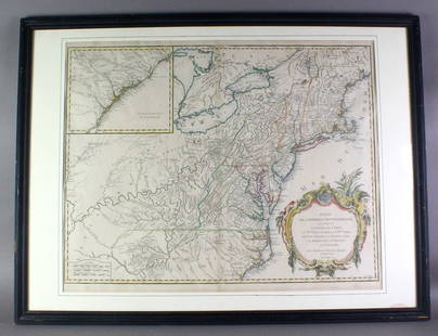 1755 Robert De Vaugondy Map of North America Large: 1755 Robert De Vaugondy Map of America. Mid-Atlantic, New York, New Jersey, Pennsylvania Virginia, Maryland, New England, Carolina and Ohio. Partie De L'Amerique Septentrionale. Map in matte is about