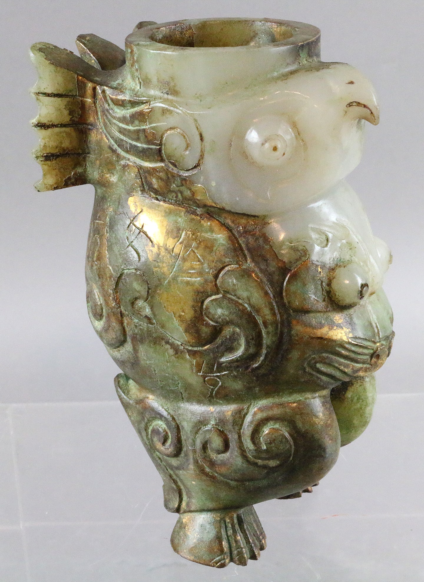 White Jade Bear Gold Gilted w Birds: White Jade Bear Gold Gilted w Birds