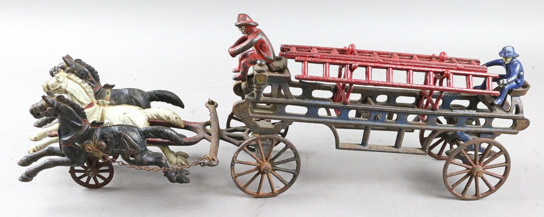 Cast Iron Horse Drawn Ladder Wagon: Cast Iron Horse Drawn Wagon Truck 19 inches