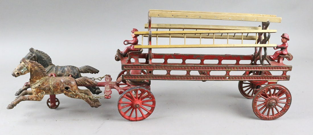 Hubley Cast Iron Horse Drawn Ladder Wagon: Hubley Cast Iron Horse Drawn Ladder Wagon, 24 inches