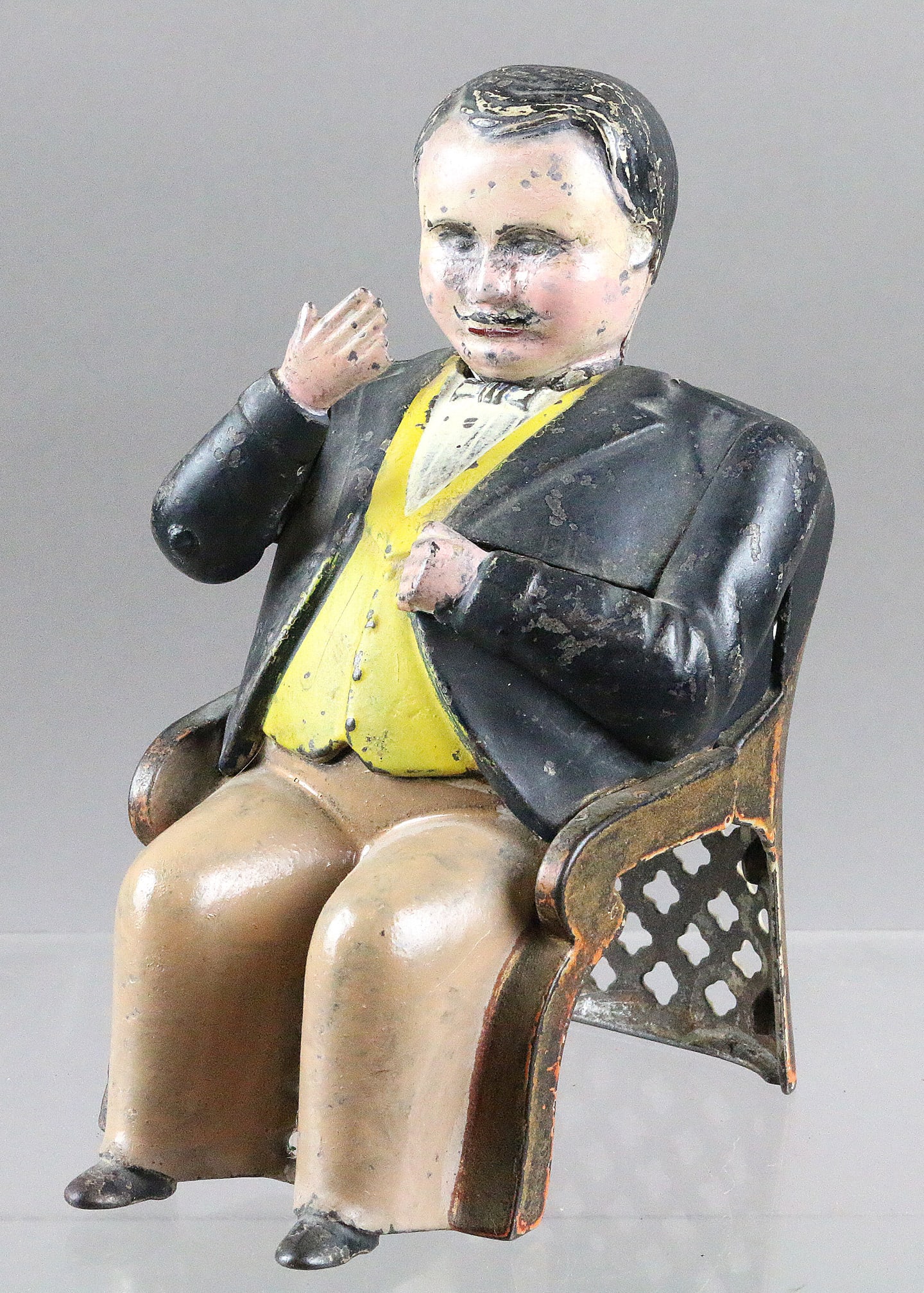 JE Stevens Tammany Hall Cast Iron Mechanical Bank: Taminy Cast Iron Mechanical Bank 7 inches, no base. J & E Stevens.